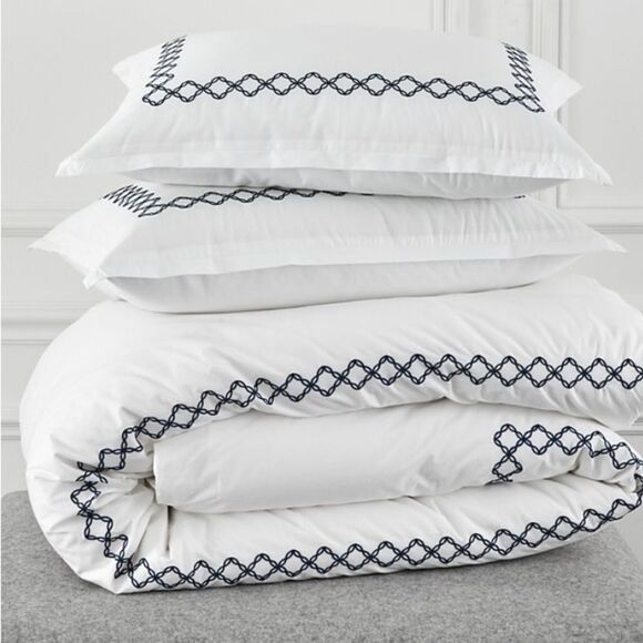 Sky
Embroidered Percale Duvet Cover Set,
- 100% Exclusive. Color: White/Navy - Picture 1 of 5